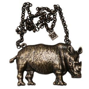 Cool Rhymenoceros Necklace Rhino Rhinoceros Antique Brass finish NWT